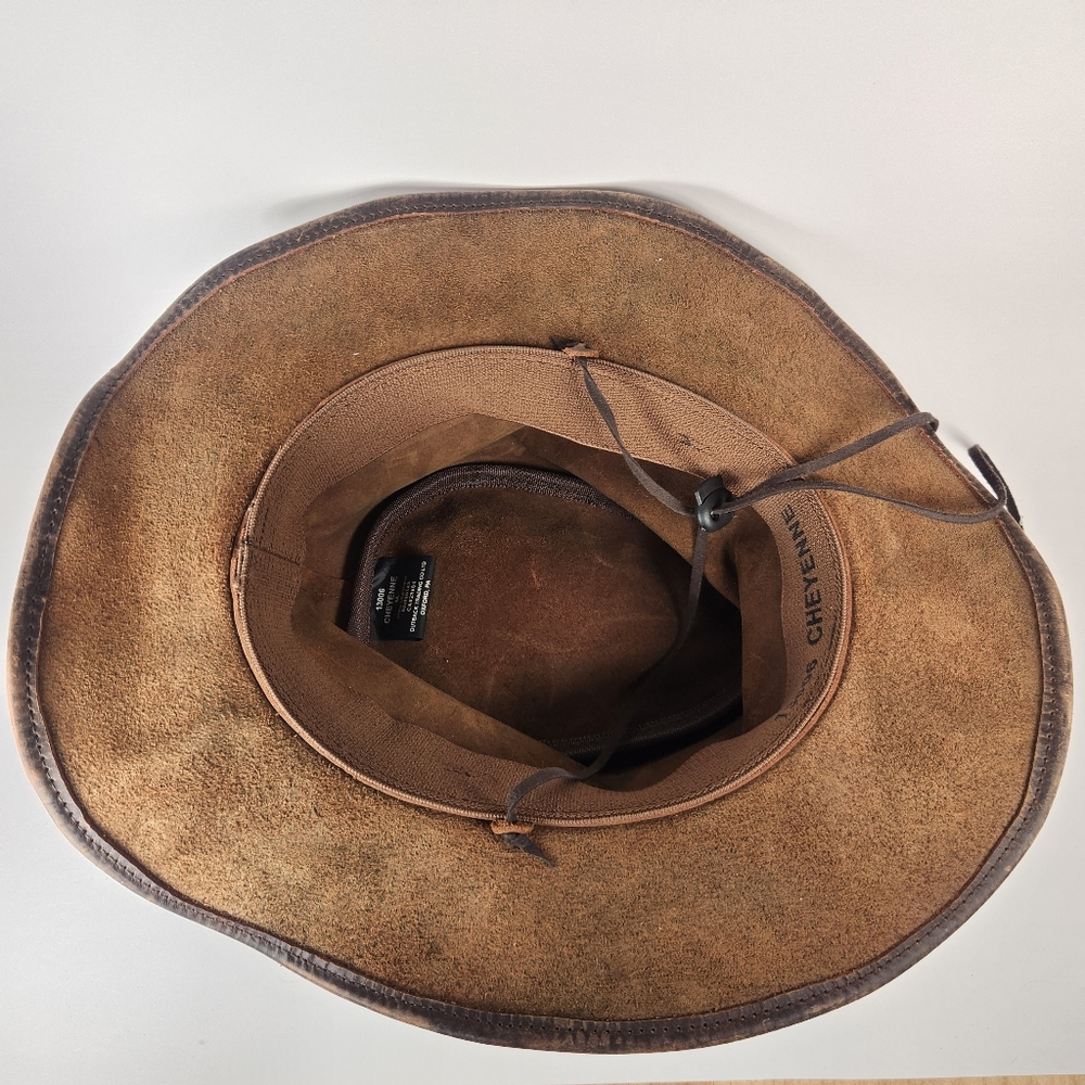 OUTBACK TRADING CO Cowboy Hat Men's Medium Brown Oiled Leather Cheyenne Western - Picture 9 of 12